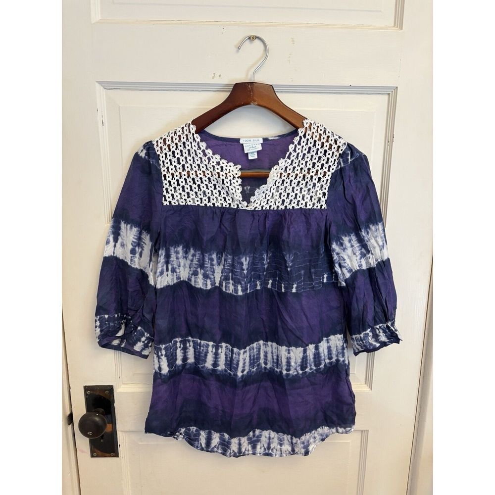 Calypso St. Barth For Target‎ Women's Silk 3/4 Sleeve Tunic Top Purple Size XS